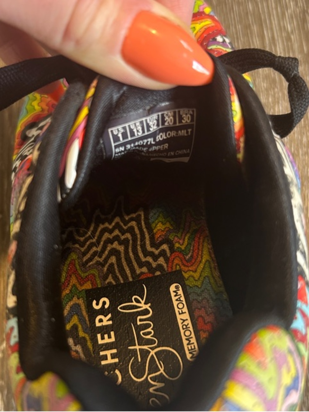 Skechers Kids Jen Stark 1Y Multicolor Psychedelic Pattern Sneakers - Picture 2 of 7